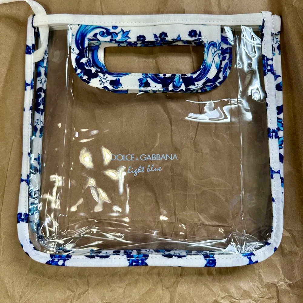 New Dolce & Gabbana Clear Tote with Blue Floral Trim and White Pouch - Picture 6 of 16